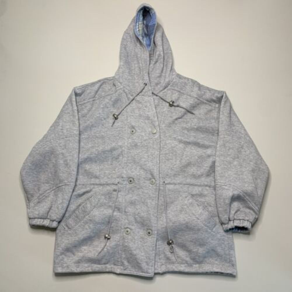 Grey Doublebreasted Hoodie Buttoned Blue Flannel Inside Size Large
